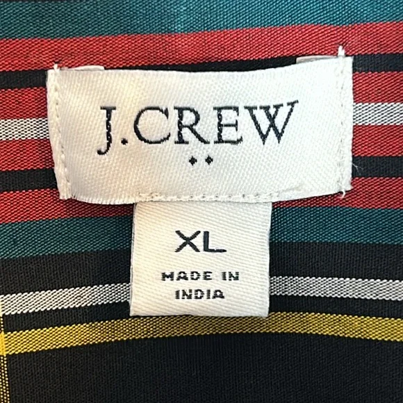 J. Crew Red, Black, Green and Gold Plaid Rhinestone Button-Down Shirt Size XL - Picture 7 of 14